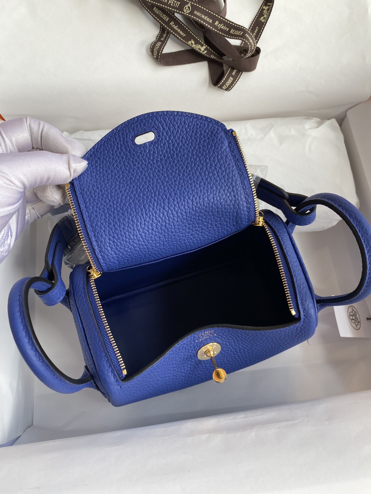 Hermes Mini Lindy 19cm Handbag Shoulder Bag In Blue Electric Clemence Leather